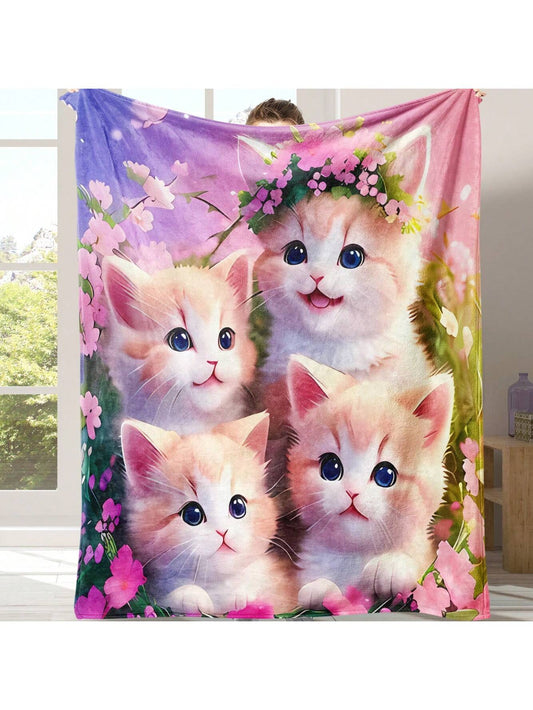 This Cozy Kitten Blue and Pink Blanket is the perfect companion for both home and travel. Made with lightweight fleece, it provides warmth and comfort wherever you go. Its cute and colorful design adds a touch of style to any room. Stay cozy and stylish with this versatile blanket.