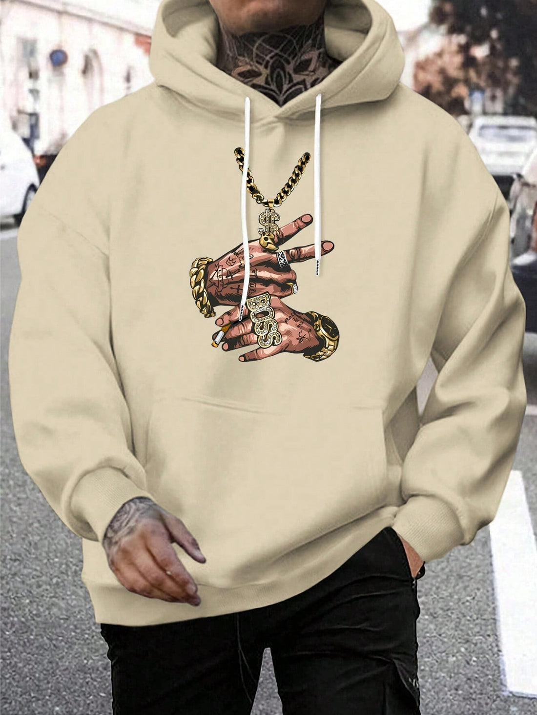 Stay warm and stylish with our Cozy Men's Gesture Print Thermal-Lined Hoodie! This unique hoodie features a thermal lining and a playful gesture print that will make a statement. Plus, the drawstring ensures a perfect fit. Stay cozy all winter long!