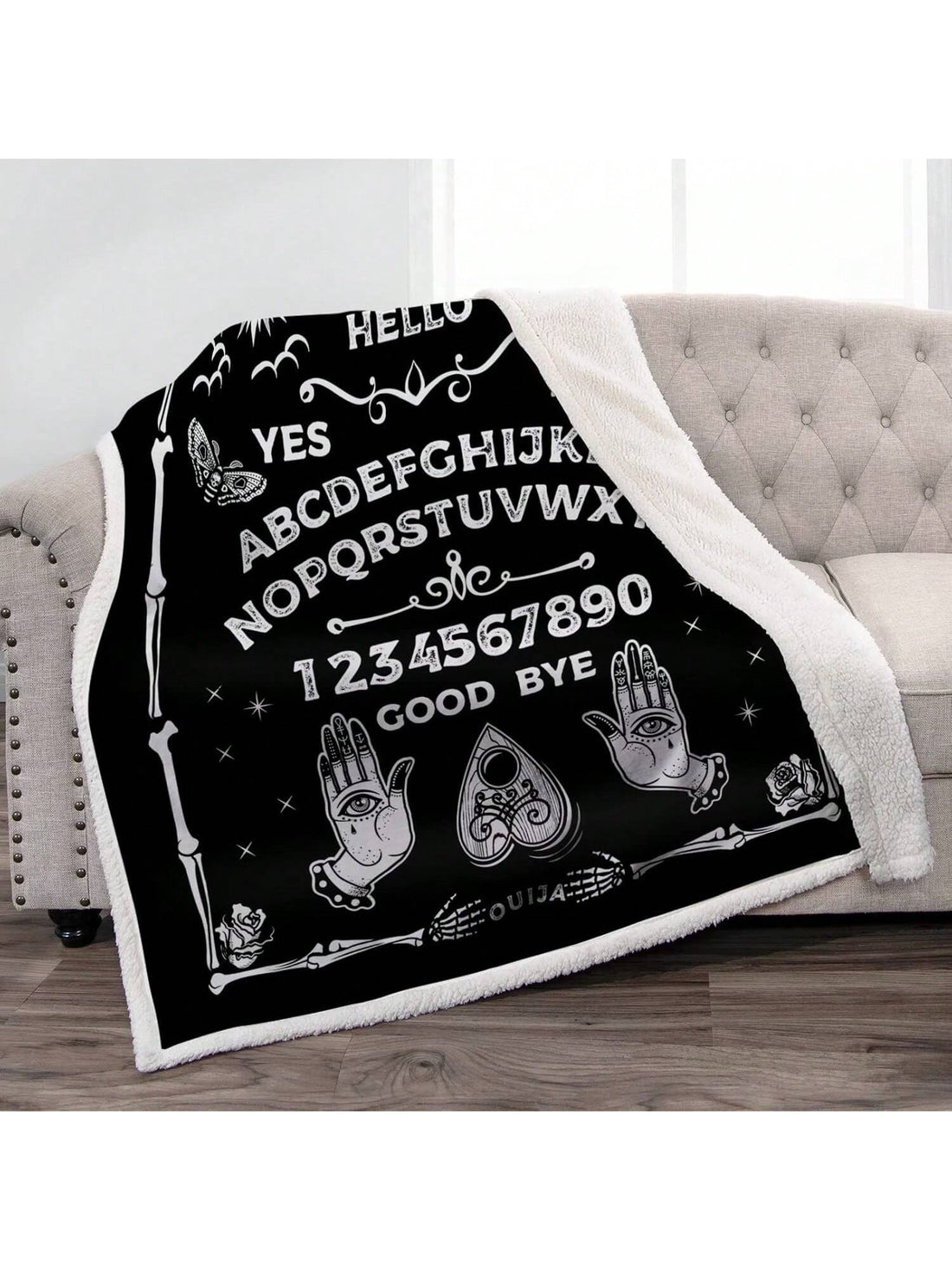 Wrap yourself in mystery and comfort with the Cozy Ouija Board Sherpa Blanket. This spooky-chic blanket features a classic Ouija board design, perfect for witches, Halloween enthusiasts, or anyone who loves eerie decor. Soft and warm, it’s great for chilly nights, adding a bewitching touch to any room. Whether for a birthday or just because, this blanket casts a cozy spell you won’t want to break.