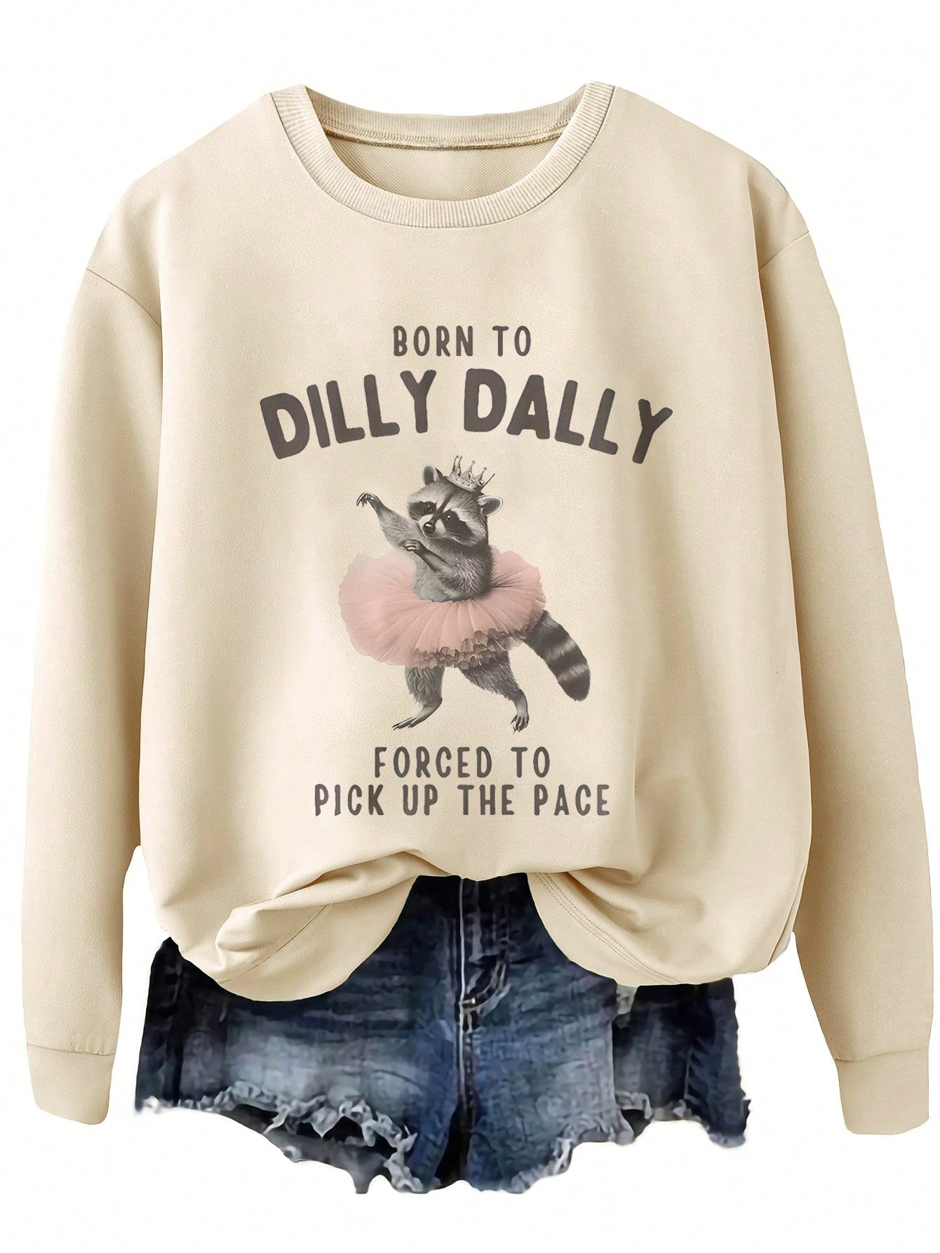 Stay cozy year-round with our Cozy Raccoon Dilly Dally Meme Sweatshirt. Perfect for all seasons, this casual long sleeve features a playful crew neck and a fun raccoon meme design. Get ready to dilly dally in style!