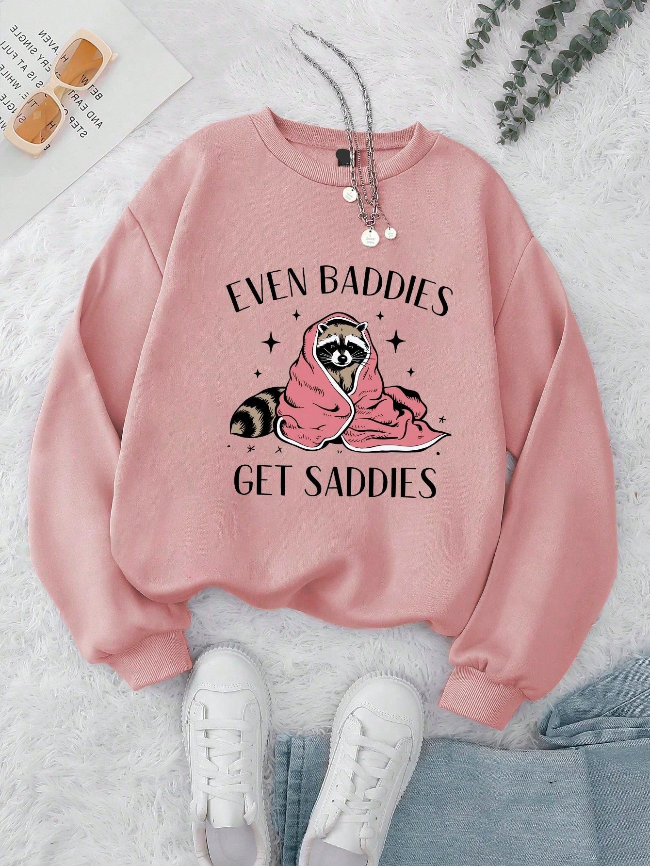 Enhance your autumn and winter wardrobe with our Cozy Raccoon Print Crew Neck Sweatshirt. Made from high-quality materials, this versatile sweatshirt will keep you warm and comfortable while showcasing a fun and trendy raccoon print. Perfect for everyday wear and adding a touch of whimsy to your style.