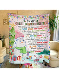 Wrap your granddaughter in warmth and love with this Cozy Snowman Christmas Blanket. Featuring a charming snowman design and a heartfelt message from grandmother to granddaughter, it’s the perfect all-season companion for cuddles and holiday cheer. Soft and snuggly, this blanket adds a playful touch to any decor while reminding her how special she is all year round.