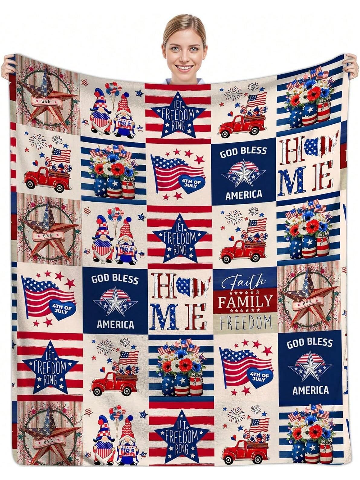 Celebrate Independence Day wrapped in comfort with our Luxury Plush Stars & Gnome Blanket. This soft, cozy throw features charming stars and a whimsical gnome design, perfect for adding a festive touch to your holiday. Snuggle up during fireworks or backyard barbecues and enjoy warmth with a playful flair.