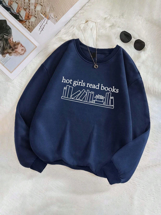 Stay warm and fashionable with our Y2K-inspired 'Hot Girls Read Books' fleece sweatshirt. Made with high-quality materials, this cozy sweatshirt is perfect for chilly days and is sure to make a statement. Wear it while curling up with a good book or out and about, showing off your love for literature in style.