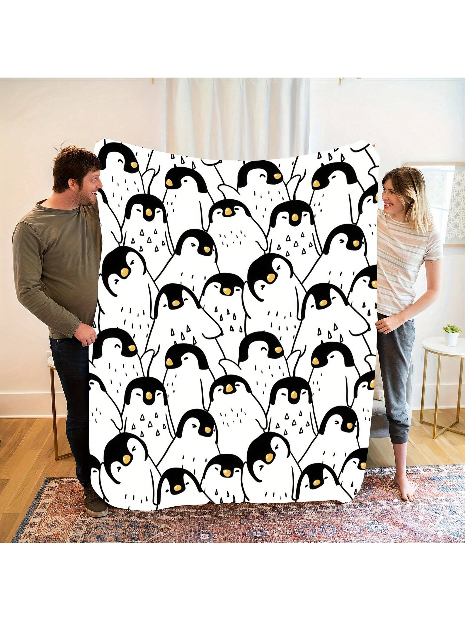Snuggle into softness with our adorable penguin-themed flannel blanket! Lightweight yet warm, it’s perfect for cozying up at home or staying comfy on the go. Its charming design adds a playful touch to any space while keeping you snug through every season. Whether you're binge-watching your favorite shows or braving chilly travel days, this blanket is your new best buddy for comfort and style.