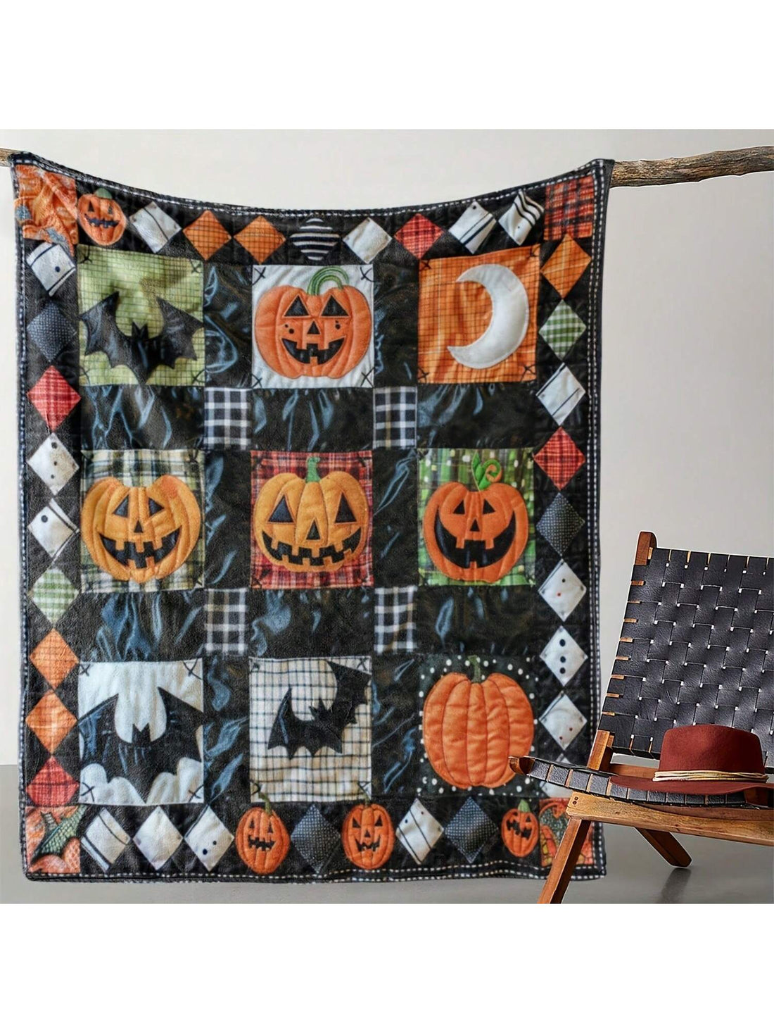 Wrap yourself in spooky charm with this Cozy Vintage Halloween Patchwork Throw Blanket. Featuring playful pumpkins and bats, it adds festive fun to your sofa, bed, or travel adventures. Soft and warm, it’s perfect for cuddling up during crisp autumn nights or Halloween movie marathons.