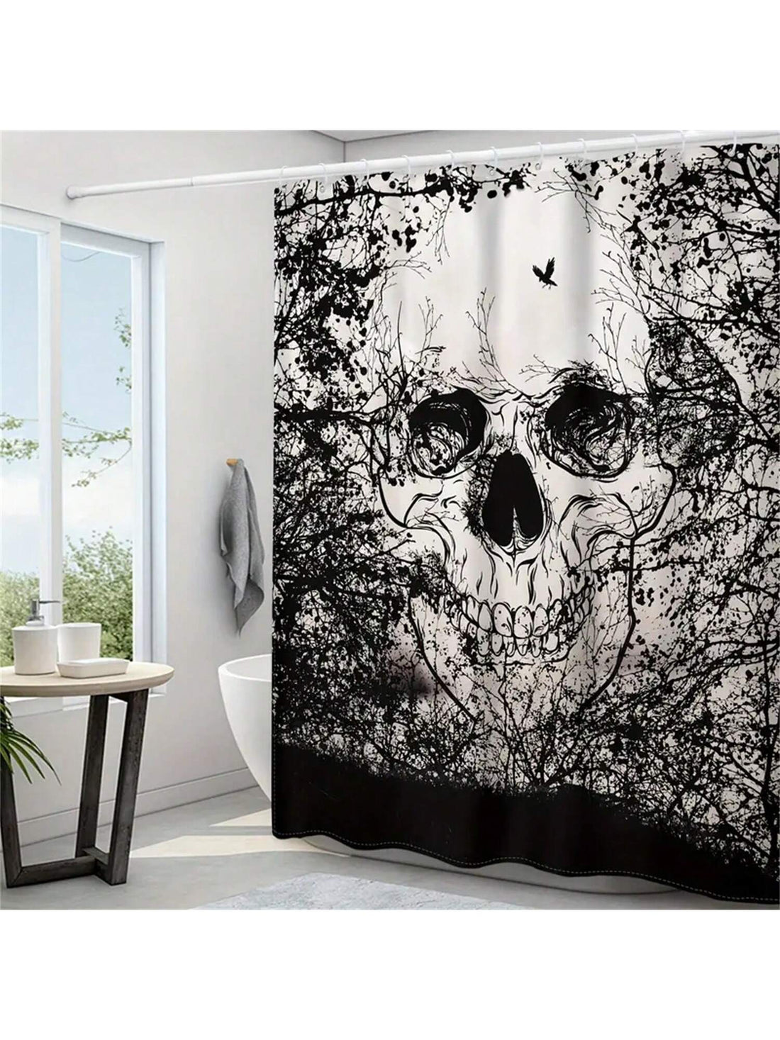 Transform your bathroom into a spooky yet stylish space with our Creepy Cool Gothic Skull Shower Curtain. Featuring a chilling horror tree and haunting skeleton design, this shower curtain will add a unique touch to your decor. Made with high quality materials, it's both functional and eerie. Upgrade your shower experience now.
