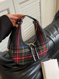 Introducing the Crescent Moon Plaid Armpit Bag, a stylish and versatile fashion statement in coffee! Featuring a dual-color design and trendy plaid pattern, this bag is both practical and eye-catching. Its crescent moon shape adds a unique touch, making it a must-have accessory for any fashion-forward individual.