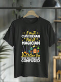 Unleash your inner custodian with this 'I'm a Custodian, Not a Magician' t-shirt! Show off your pride for the hard work and dedication it takes to keep things sparkling clean. With a playful tone, this unisex graphic tee is a must-have for any custodial wizard.