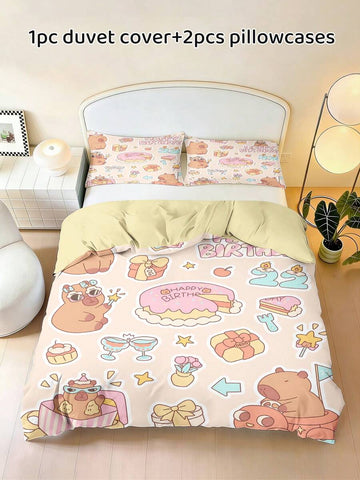 Transform your child's bedroom into a playful adventure zone with this charming Scandinavian-inspired duvet cover set. Featuring adorable cartoon dinosaurs and cheerful cacti, the multicolor design sparks imagination and adds personality to any boy's room. Crafted from 100% polyester with a comfortable 200TC fabric density, this set offers softness and durability for everyday use. The lightweight material is easy to care for and perfect for growing kids 