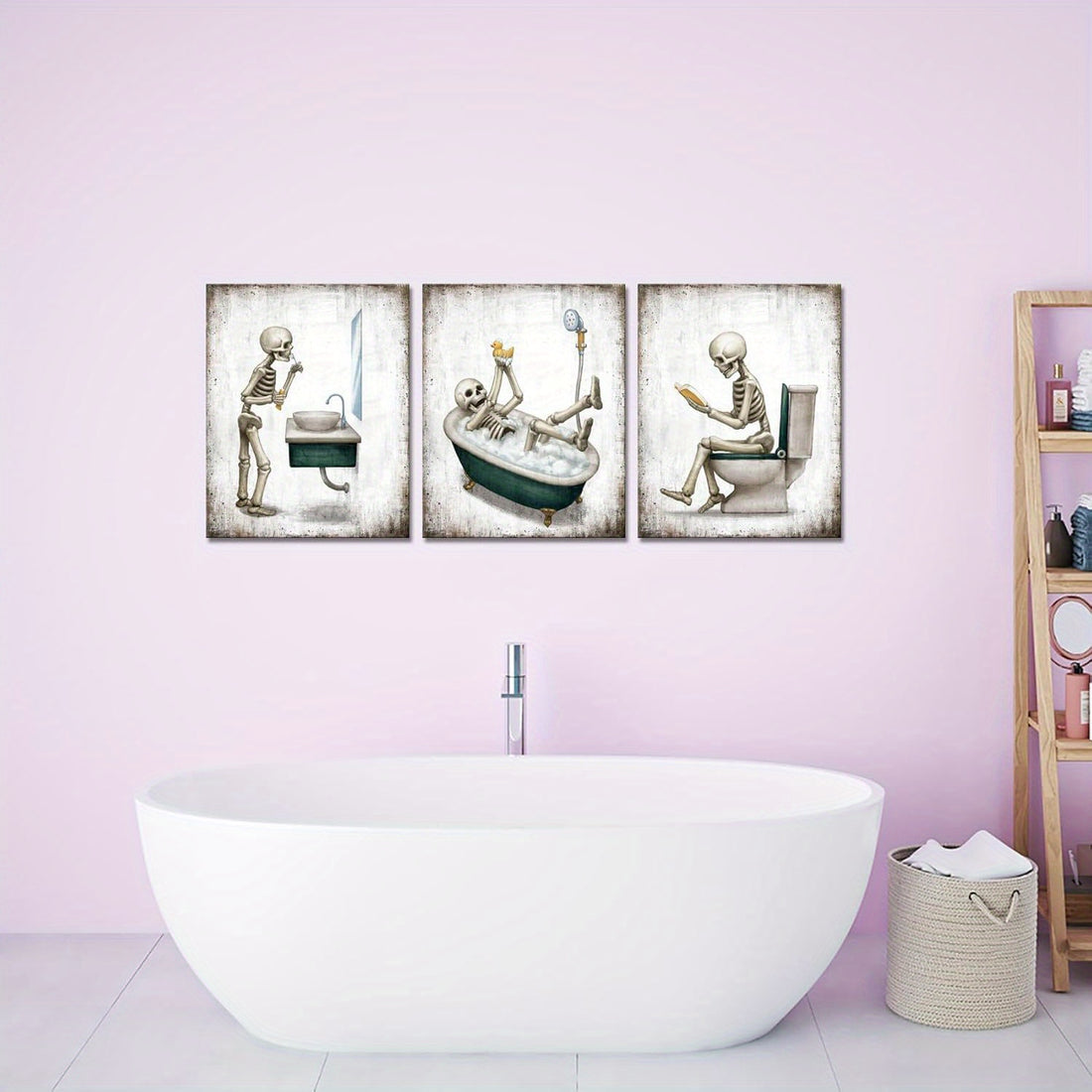 Add some spooky charm to your bathroom with our Cute Skeleton Vintage Halloween Wall Decor. This unique and detailed piece doubles as an educational tool, making it a great gift idea for any Halloween enthusiast. Crafted with attention to detail, it's the perfect addition to your Halloween decor.