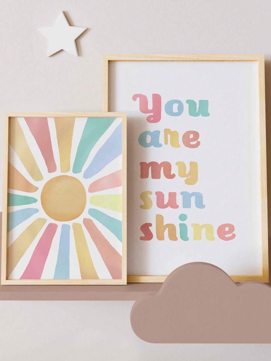 Brighten your little one's room with this charming sunshine canvas wall art. Featuring the heartwarming "You Are My Sunshine" message in a cheerful boho rainbow design, this piece brings warmth and whimsy to any nursery or kids' space. Perfect for boys and girls alike, the vibrant multicolor palette complements modern and eclectic room styles. The durable chemical fiber canvas is lightweight and easy to hang, making it ideal for creating a cozy, inspiring atmosphere. A thoughtful gift for baby showers