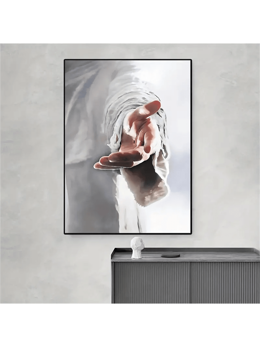 Bring divine inspiration into your home with this unframed canvas print featuring the hand of Jesus. Perfect for adding a touch of spirituality to your wall decor. Let Jesus guide your home with this unique artwork.