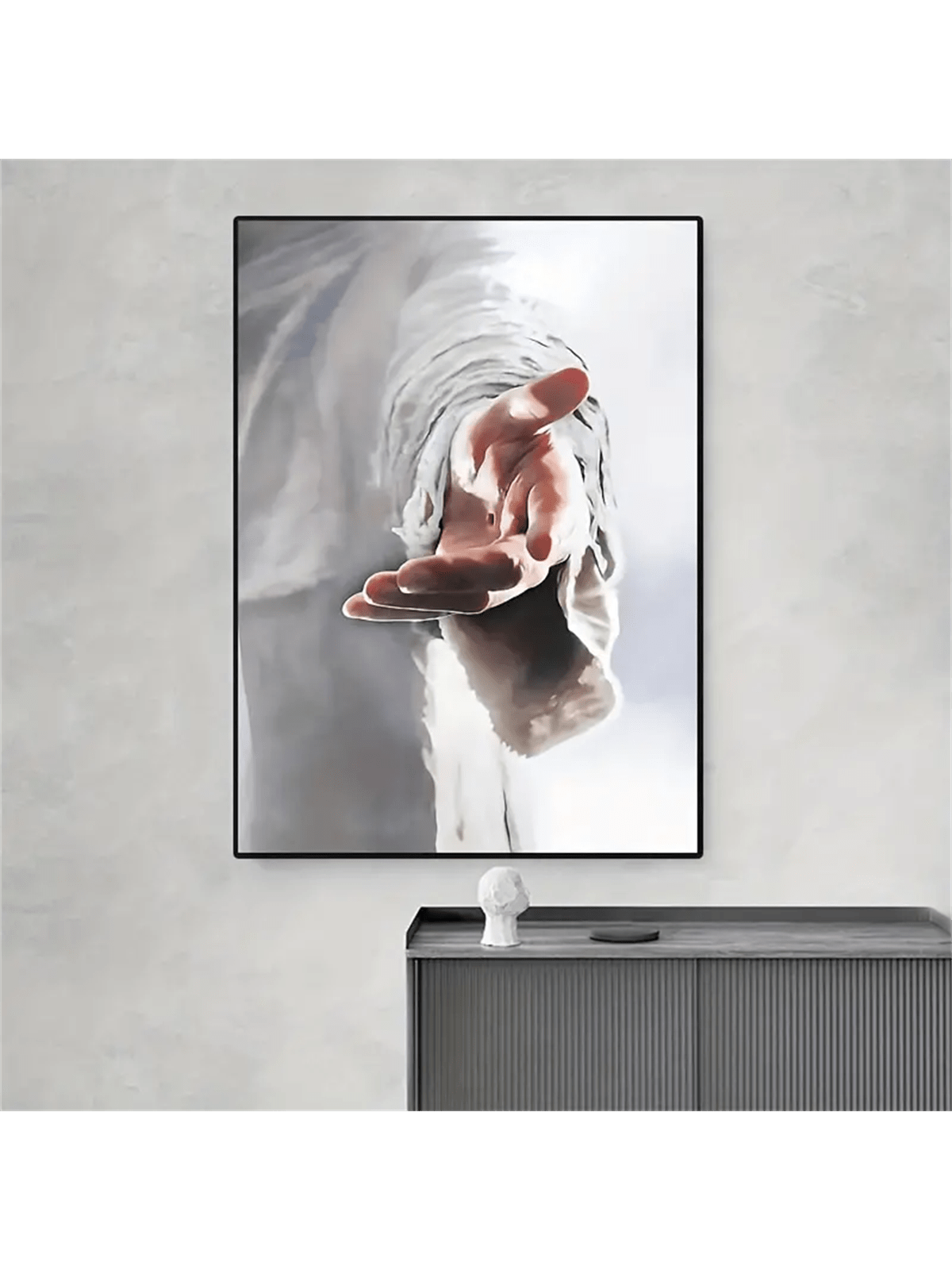 Bring divine inspiration into your home with this unframed canvas print featuring the hand of Jesus. Perfect for adding a touch of spirituality to your wall decor. Let Jesus guide your home with this unique artwork.