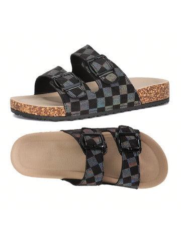Experience ultimate comfort and style with our Dreamy Checkered Flatform Slides. With a double buckle design, these slides provide a secure fit while the nature-cork footbed supports your feet. The checkered pattern adds a touch of playfulness to these versatile and comfortable slides.