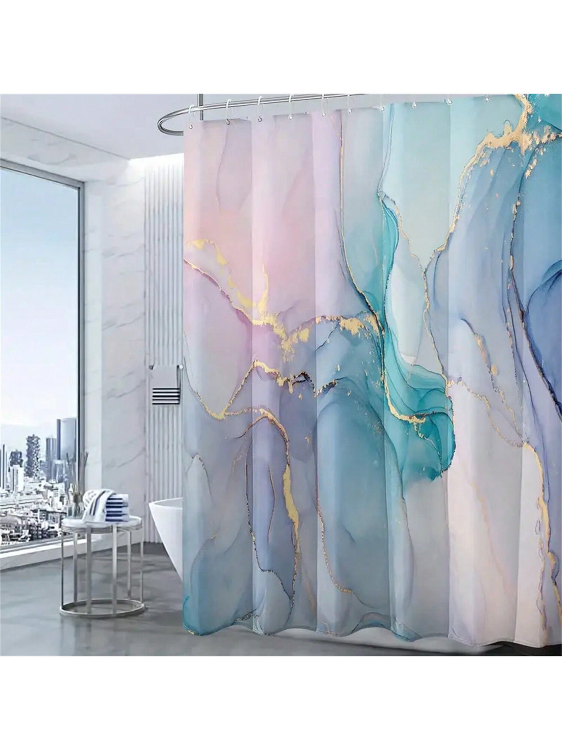 Introduce a touch of luxury to your bathroom with our Dreamy Marble Gilded Pattern Waterproof Shower Curtain! Its elegant design and gilded accents will elevate any home or hotel bathroom, while its waterproof material ensures a mess-free shower experience. Bring some glamour and function to your daily routine.