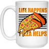 Life Happens, Pizza Helps, Fast Food Lover, Pizza Love Gift, Retro Pizza White Mug