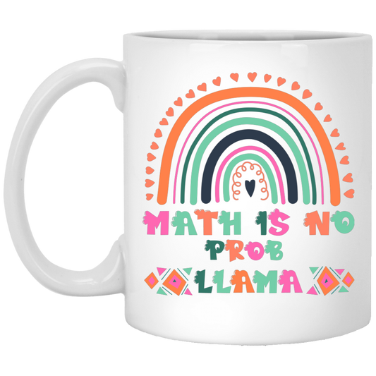 Math Is No Prob-Llama, No Problem, Retro Rainbow White Mug