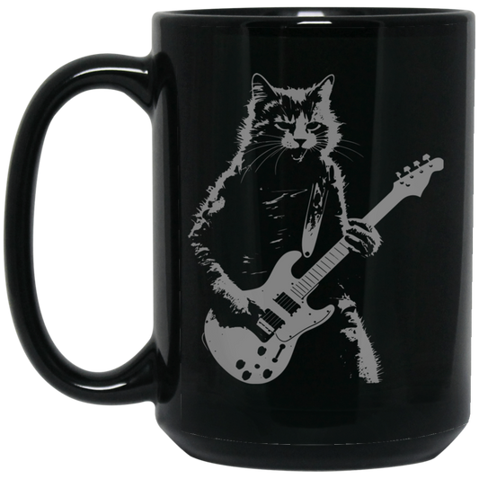 Cat Artist, Cat Guitarist, Love Music, Love Guitar, Music Lover Black Mug