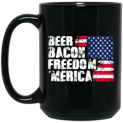 Beer Gift, Bacon Lover, Freedom Gift, American Flag, Love Bacon Gift Black Mug