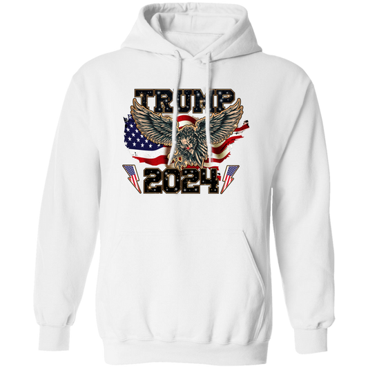 Stay warm and stylish with this official Trump 2024, Eagle American, PTSD American, and American Flag Pullover Hoodie. This soft and comfortable hoodie features printed logos and flag designs to show off your patriotic spirit. Perfect for showing your support for America or just adding a stylish piece to your wardrobe.