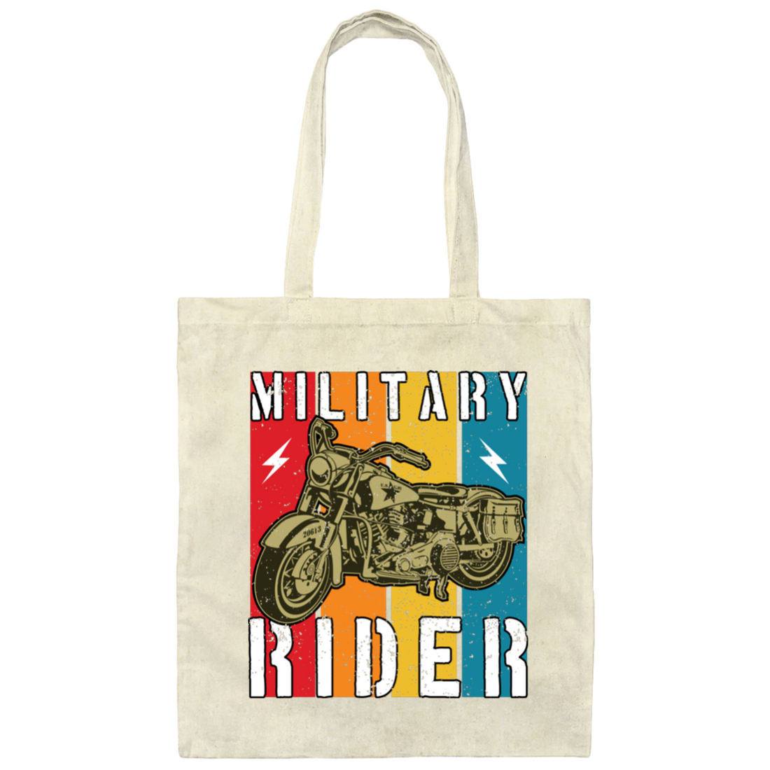 Military Rider, Motorbike, Retro Rider, Vintage Biker Canvas Tote Bag