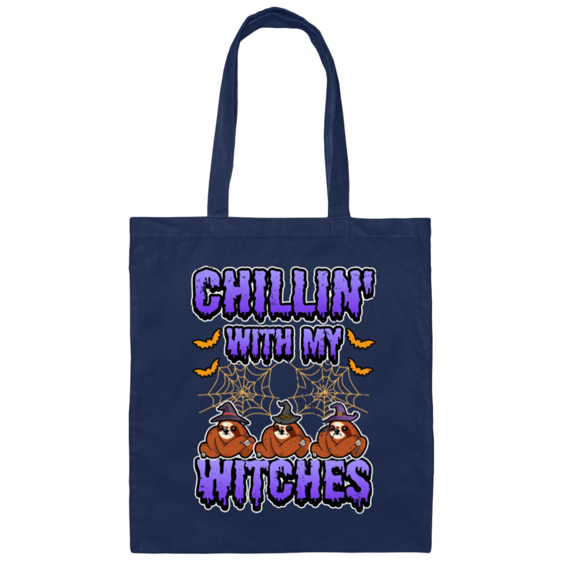 Chillin With My Witches Halloween Funny Sloth Canvas Tote Bag