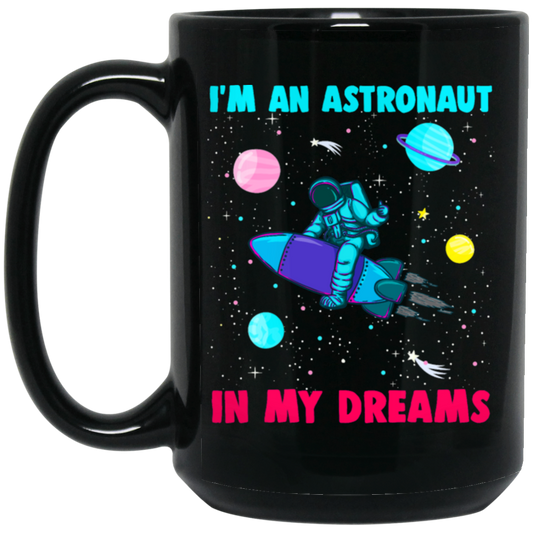 Astronaut In Space Shuttle Rocket, Galaxy Orbit Saturn, Love Galaxy Black Mug