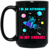 Astronaut In Space Shuttle Rocket, Galaxy Orbit Saturn, Love Galaxy Black Mug