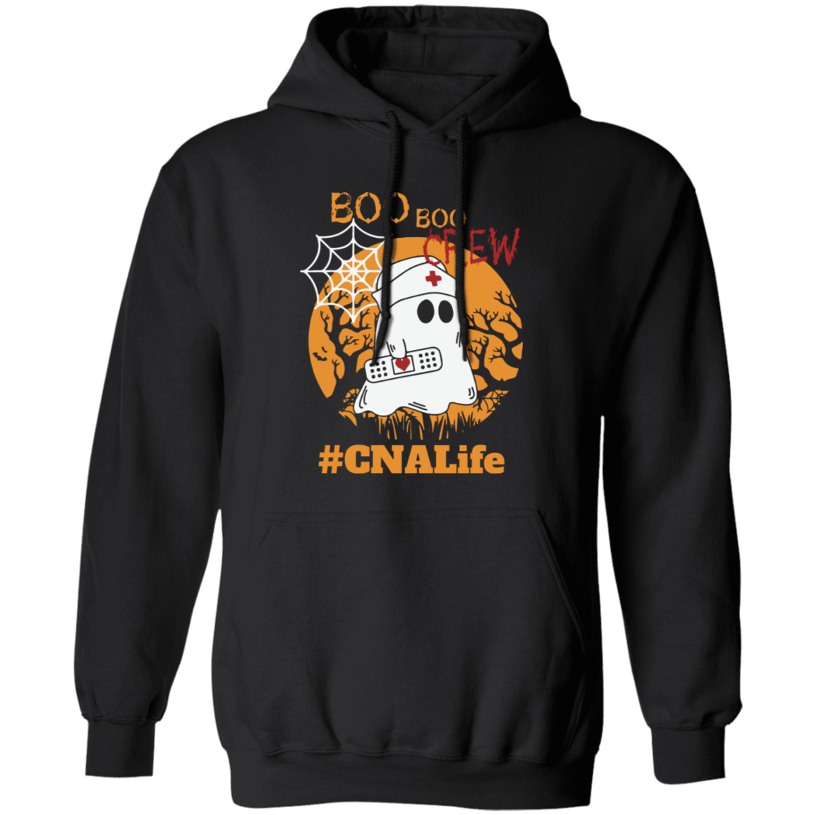 This trendy Halloween Pullover Hoodie features "CNA Life," "Boo Boo Crew," and "Nurse Ghost" designs, perfect for nurses looking to express their style this Halloween season. Crafted with an ultra-soft blend of cotton and polyester, this hoodie offers maximum comfort and warmth.