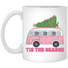 Tis The Season, Christmas Bus, Pink Christmas, Bus Bring Xmas Tree White Mug