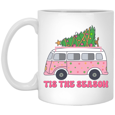 Tis The Season, Christmas Bus, Pink Christmas, Bus Bring Xmas Tree White Mug