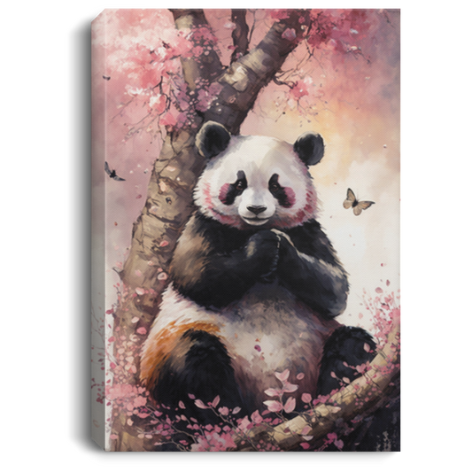 Cute Panda Under The Cherry Blossom Tree, Gentle And Lovely In Spring Canvas