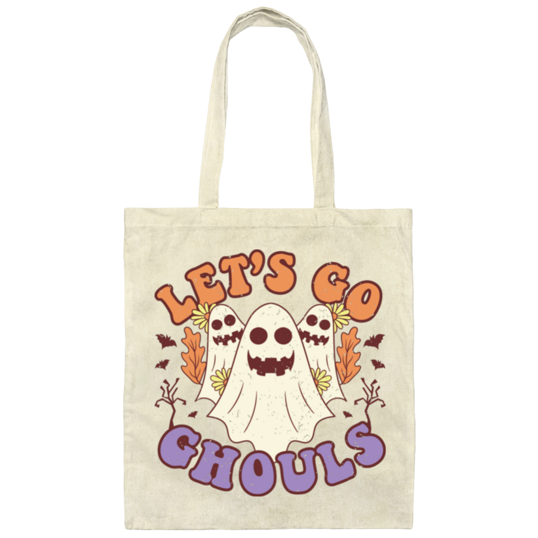 Let's Go Ghouls, 3 Boos, Funny Boo, Groovy Halloween Canvas Tote Bag