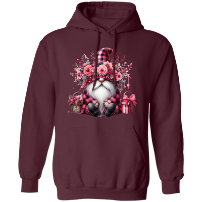 Pink Gnome, Cute Christmas, Cute Gnome, Pink Plaid Christmas Pullover Hoodie