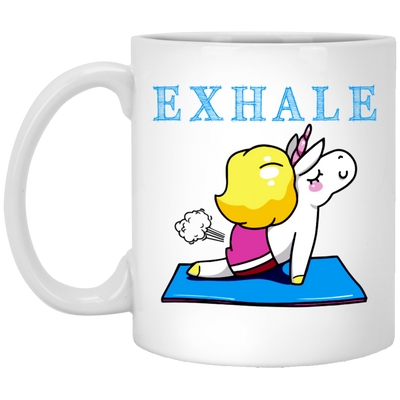 Exhale Unicorn Yoga, Please Exhale, Funny Yoga, Cute Unicorn Do Yoga White Mug