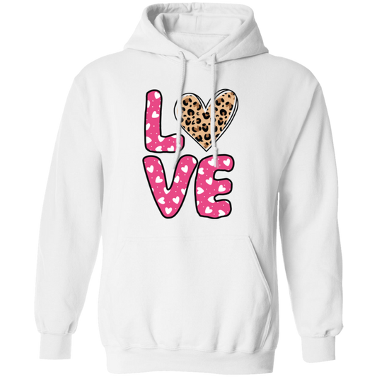 Love Heart Design, Leopard Pattern, Valentine's Day Pullover Hoodie