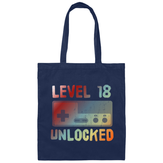 18th Birthday, 18 Years Old, Level 18 Unlocked, Rainbow Cassette Love Canvas Tote Bag