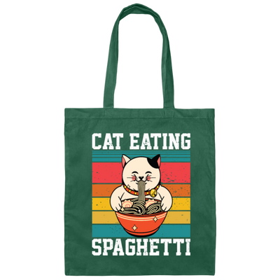 Retro Cat Lover, Cat Eating Spaghetti, Japanese Spaghetti, Love Ramen Canvas Tote Bag