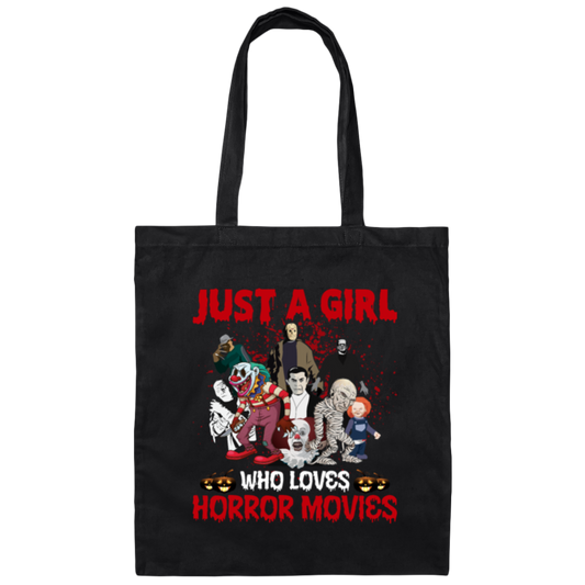 Just A Girl Who Loves Horror Movies, Funny Halloween Canvas Tote Bag