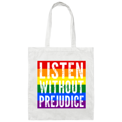 Listen Without Prejudice Vintage Rainbow Canvas Tote Bag