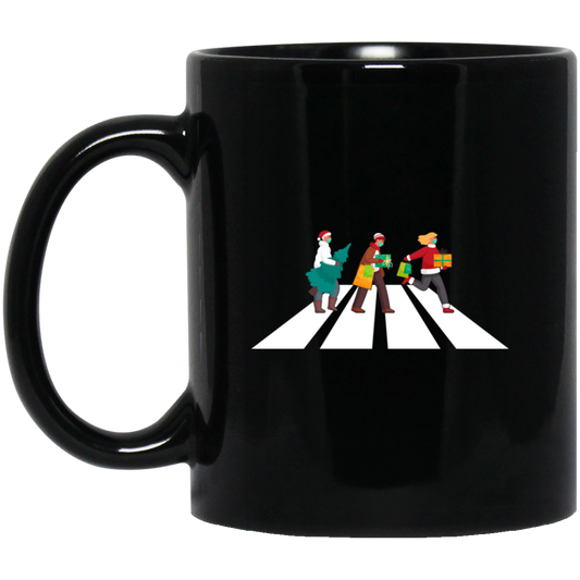 Merry Xmas, Happy Man Cross The Road, Cross On A Street Black Mug