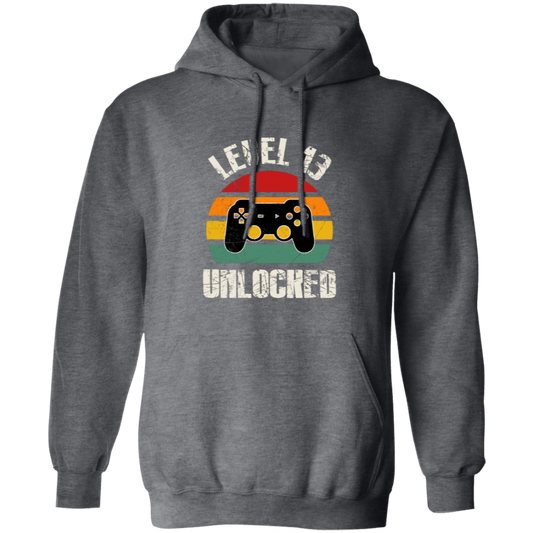 Level 13 Unlocked, Retro Birthday, 13rd Birthday, Gamer Birthday Pullover Hoodie