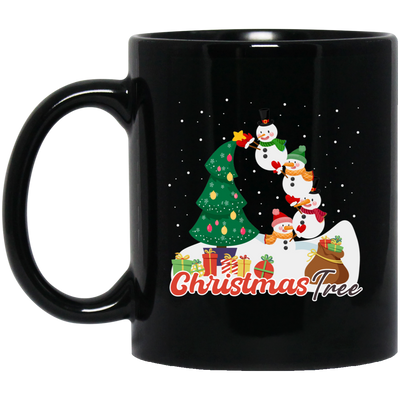 Christmas Tree, Snowman Build Xmas Tree, Snowman Family, Merry Christmas, Trendy Christmas Black Mug
