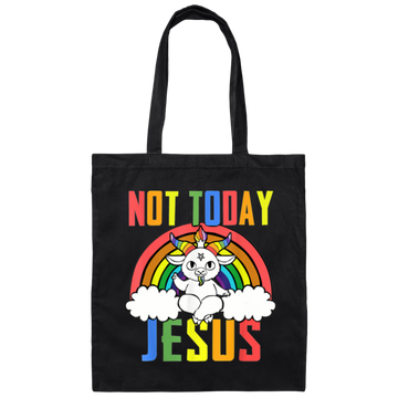 Not Today Jesus, Rainbow Unicorn, Rainbow Jesus Canvas Tote Bag