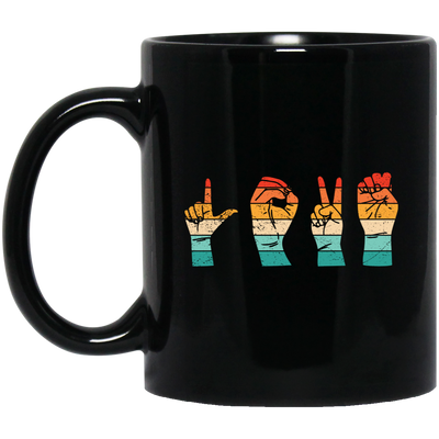 Love Sign, Retro Love Sign, Hand Sign, Love Hand Sign Black Mug