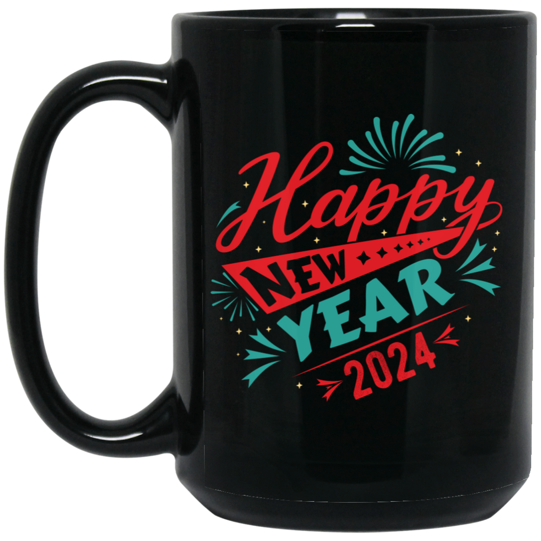 Happy New Year 2024, Happy New Year, Fireworks New Year Black Mug