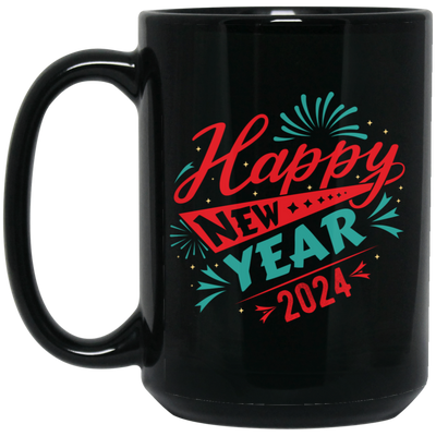 Happy New Year 2024, Happy New Year, Fireworks New Year Black Mug