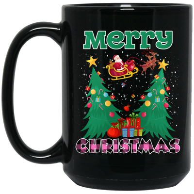 Santa Claus With Reindeer, Cute Santa Claus, Santa I Flying, Merry Christmas, Trendy Christmas Black Mug