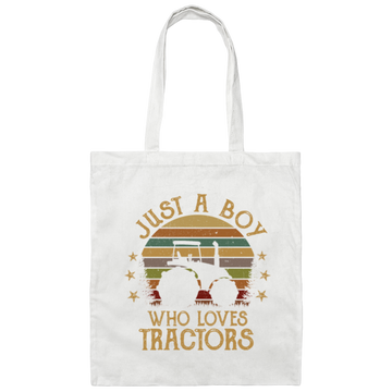 Retro Just a Boy Who Loves Tractors Farm Birthday Kids Canvas Tote Bag